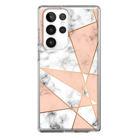 Etui na Samsung Galaxy S22 Ultra 5G - Różowe trojkąty marmurowe