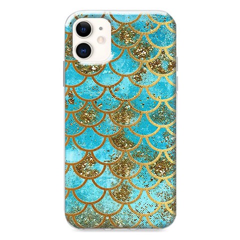 Etui na iPhone 12 - Niebieskie łuski brokatowe