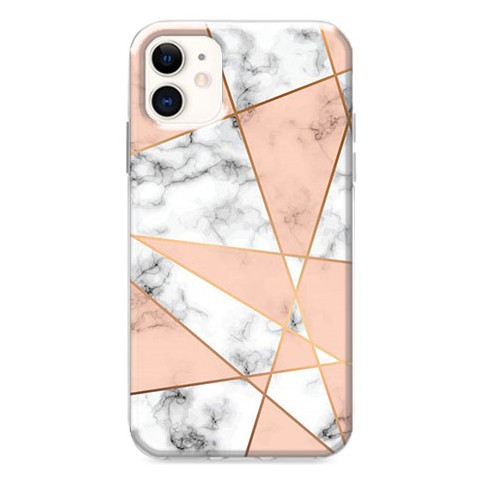 Etui na iPhone 12 - Różowe trojkąty marmurowe