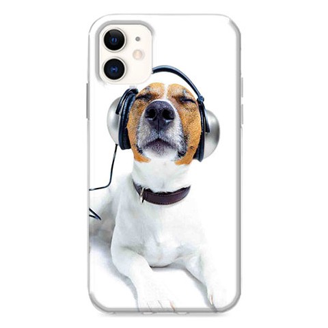 Etui na iPhone 12 - Pies ze słuchawkami