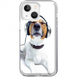 Etui na iPhone 13 - Pies ze słuchawkami