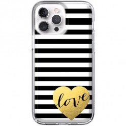 Etui na iPhone 13 Pro - Złote serduszko LOVE