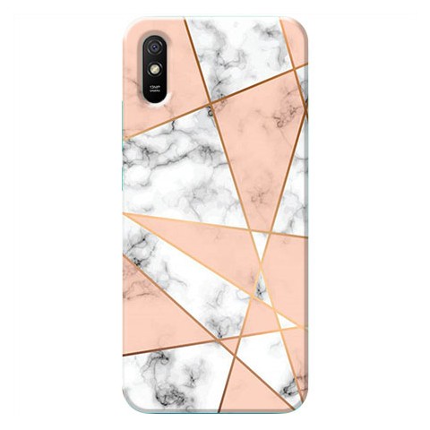 Etui na Xiaomi Redmi 9A - Różowe trojkąty marmurowe