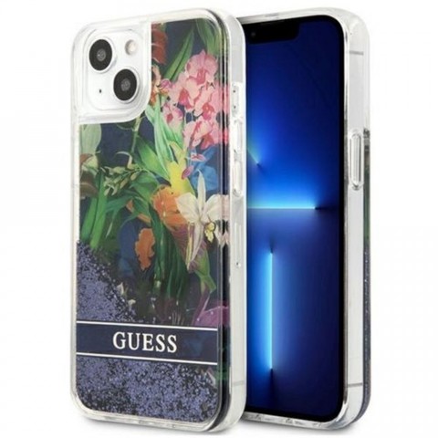 Oryginalne Etui GUESS Hardcase GUHCP13SLFLSB do iPhone 13 MINI (Glitter Flower / niebieski)