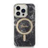 Oryginalny Zestaw GUESS GUBPP14LHMEACSK do iPhone 14 Pro (Bundle Pack Magsafe: Case + Charger / IMG Marble / Złoty - Czarny)