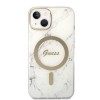 Oryginalny Zestaw GUESS GUBPP14MHMEACSH do iPhone 14 Plus (Bundle Pack Magsafe: Case + Charger / IMG Marble / Złoty - Biały)