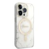 Oryginalny Zestaw GUESS GUBPP14LHMEACSH do iPhone 14 Pro (Bundle Pack Magsafe: Case + Charger / IMG Marble / Złoty - Biały)