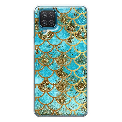 Etui na Samsung Galaxy A12 - Niebieskie łuski brokatowe