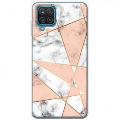 Etui na Samsung Galaxy A12 - Różowe trojkąty marmurowe