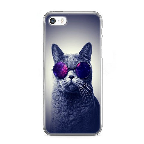 Etui na telefon iPhone 5 / 5s - kot w okularach galaktyka.