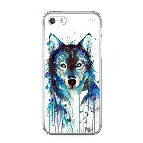 Etui na telefon iPhone 5 / 5s - niebieski wilk watercolor.