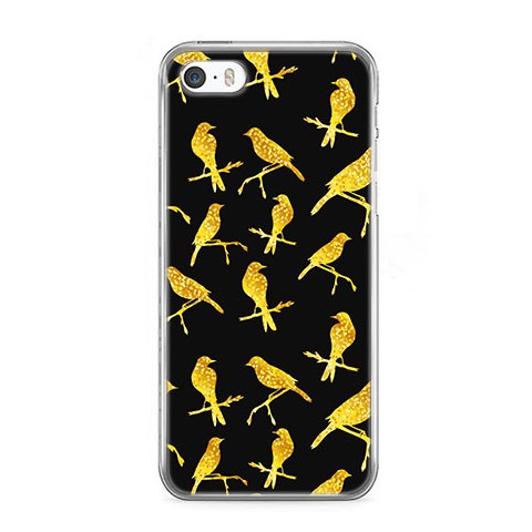 Etui na telefon iPhone SE - złote ptaszki.