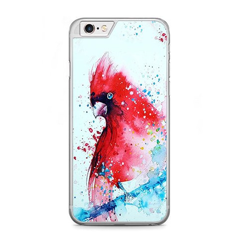 Etui na telefon iPhone 6 / 6s - czerwona papuga watercolor.