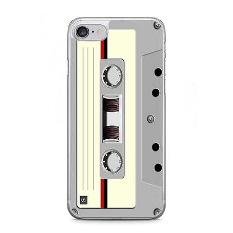 Etui na telefon iPhone 7 - kaseta retro - biała.
