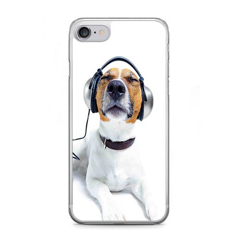 Etui na telefon iPhone 7 - pies słuchający muzyki.