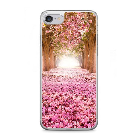 Etui na telefon iPhone 7 - różowe liącie w parku.