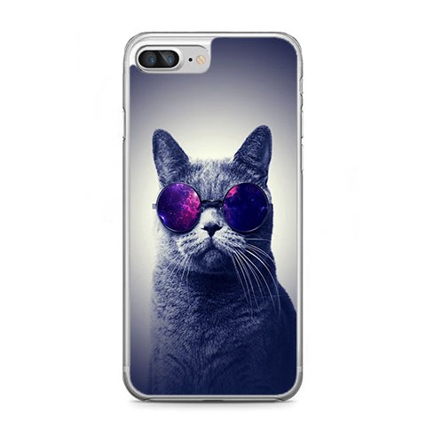 Etui na telefon iPhone 7 Plus - kot w okularach galaktyka.