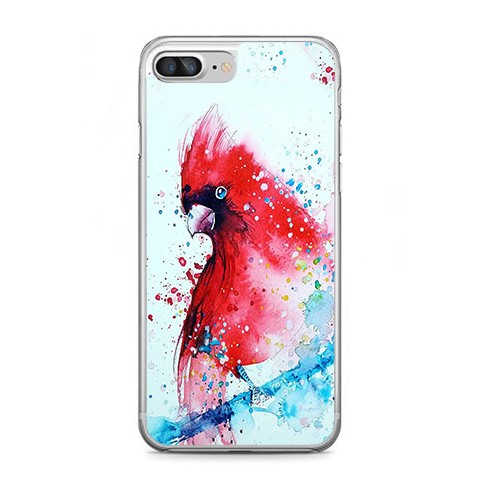 Etui na telefon iPhone 7 Plus - czerwona papuga watercolor.