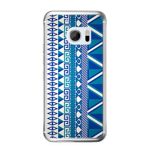 Etui na telefon HTC 10 - niebieski wzór aztecki.