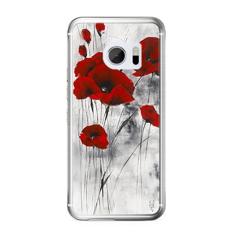 Etui na telefon HTC 10 - czerwone kwiaty maki.