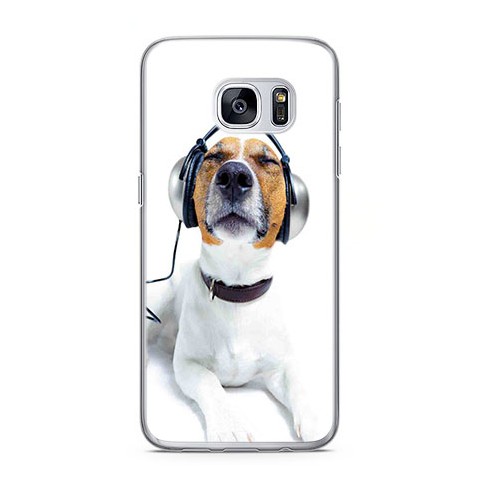 Etui na telefon Samsung Galaxy S7 - pies słuchający muzyki.
