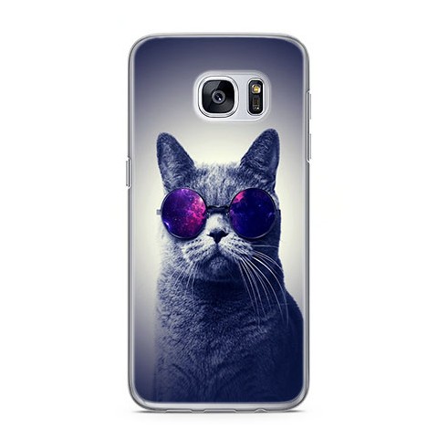 Etui na telefon Samsung Galaxy S7 - kot w okularach galaktyka.