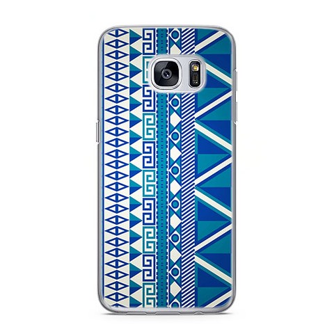 Etui na telefon Samsung Galaxy S7 - niebieski wzór aztecki.