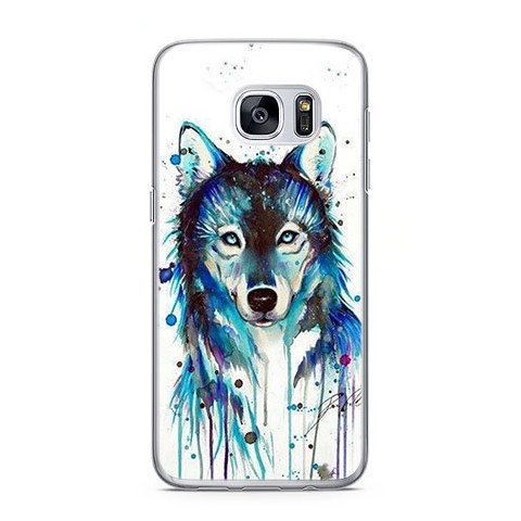 Etui na telefon Samsung Galaxy S7 - niebieski wilk watercolor.