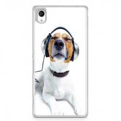 Etui na telefon Sony Xperia XA - pies słuchający muzyki.