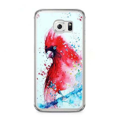 Etui na telefon Samsung Galaxy S6 Edge - czerwona papuga watercolor.