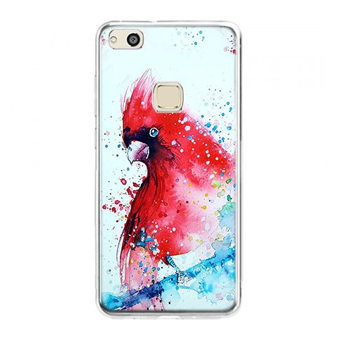 Etui na telefon Huawei P10 Lite - czerwona papuga watercolor.