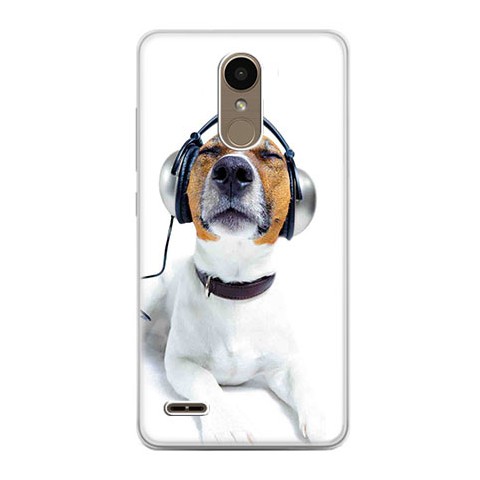 Etui na telefon LG K10 2017 - pies słuchający muzyki.