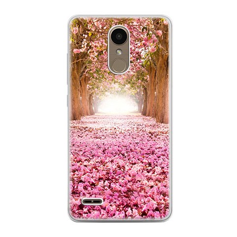 Etui na telefon LG K10 2017 - różowe liście w parku.