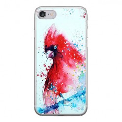 Apple iPhone 8 - silikonowe etui na telefon - Czerwona papuga watercolor.