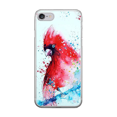Apple iPhone 8 - silikonowe etui na telefon - Czerwona papuga watercolor.