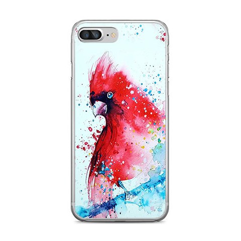 Apple iPhone 8 Plus - silikonowe etui na telefon - Czerwona papuga watercolor.