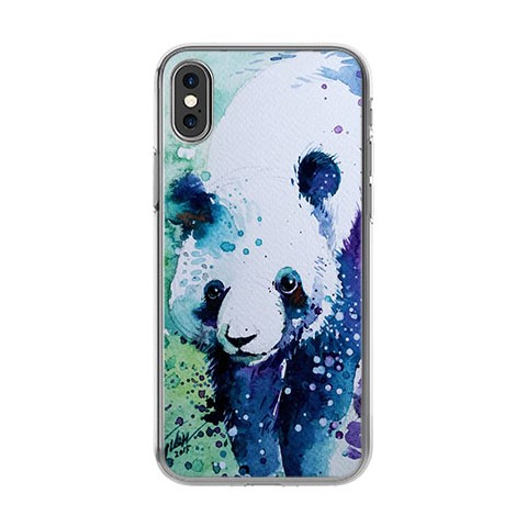 Apple iPhone X - silikonowe etui na telefon - Miś panda watercolor.