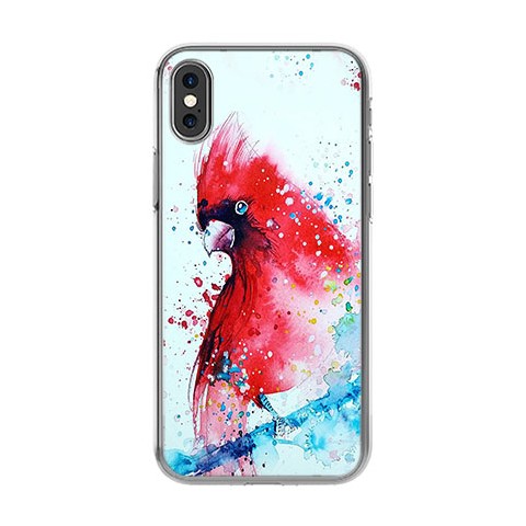 Apple iPhone X - silikonowe etui na telefon - Czerwona papuga watercolor.