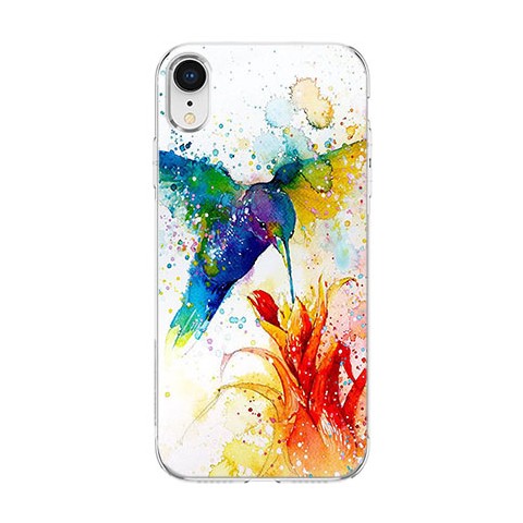 Apple iPhone XR - silikonowe etui na telefon - Niebieski koliber watercolor.