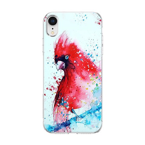 Apple iPhone XR - silikonowe etui na telefon - Czerwona papuga watercolor.