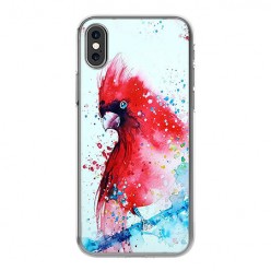 Apple iPhone Xs Max - silikonowe etui na telefon - Czerwona papuga watercolor.
