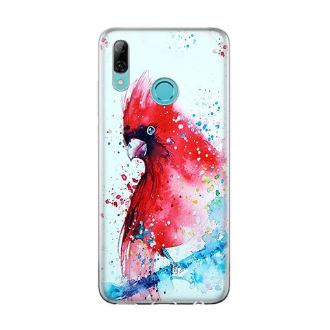 Huawei P Smart 2019 - silikonowe etui na telefon - Czerwona papuga watercolor.