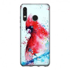 Huawei P30 Lite - silikonowe etui na telefon - Czerwona papuga watercolor.