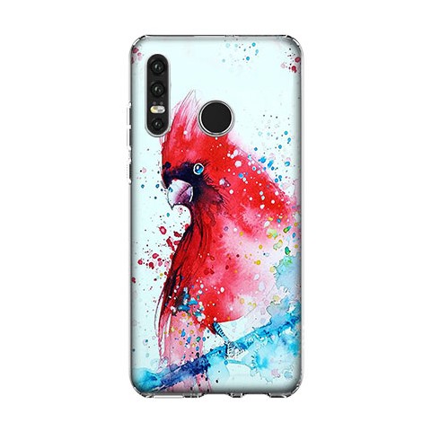 Huawei P30 Lite - silikonowe etui na telefon - Czerwona papuga watercolor.