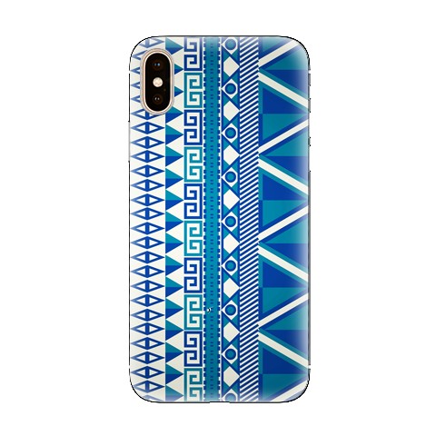 Modne etui na telefon - niebieski wzór aztecki.