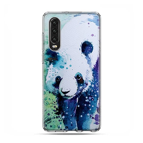 Huawei P30 - silikonowe etui na telefon - Miś panda watercolor.