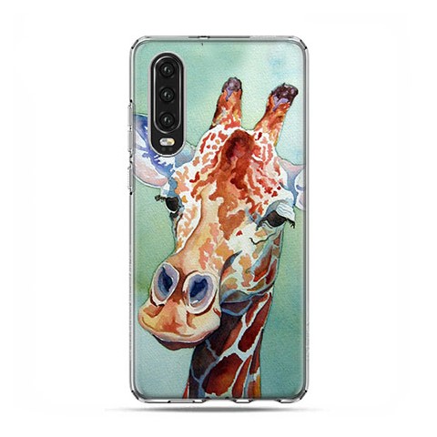 Huawei P30 - silikonowe etui na telefon - Żyrafa watercolor.