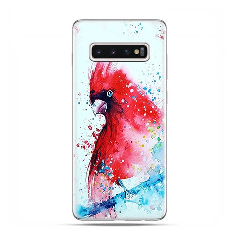 Samsung Galaxy S10 - etui na telefon z grafiką - Czerwona papuga watercolor.