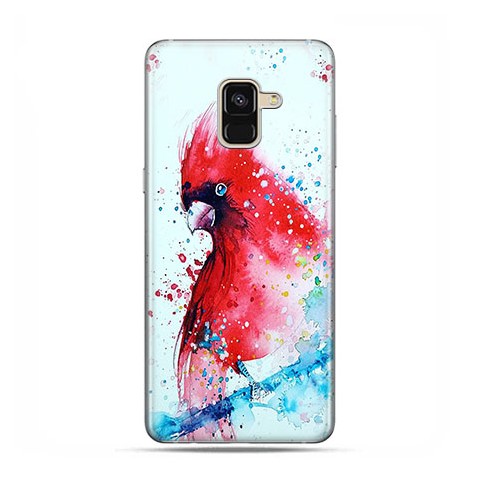 Samsung Galaxy A8 2018 - etui na telefon z grafiką - Czerwona papuga watercolor.