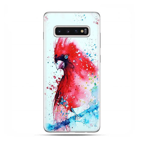 Samsung Galaxy S10 Plus - etui na telefon z grafiką - Czerwona papuga watercolor.